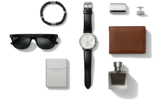 CEYGLOW flash sale banner for men's accessories including a watch, wallet, and sunglasses.