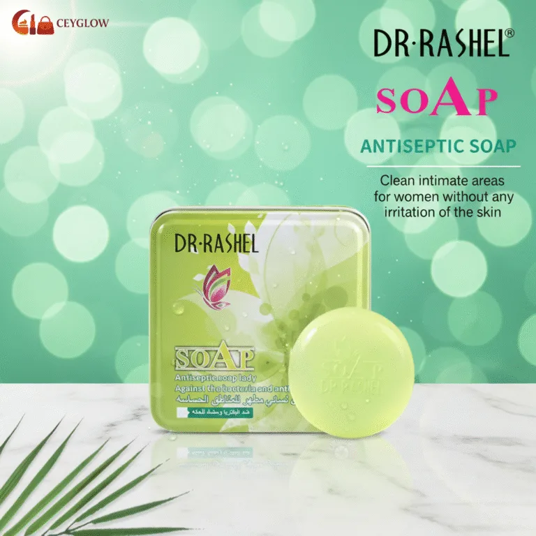 Dr. Rashel Antiseptic Feminine Soap 100g for sensitive areas, providing anti-itching, odor control, and a lightening effect, available at Ceyglow Sri Lanka.
