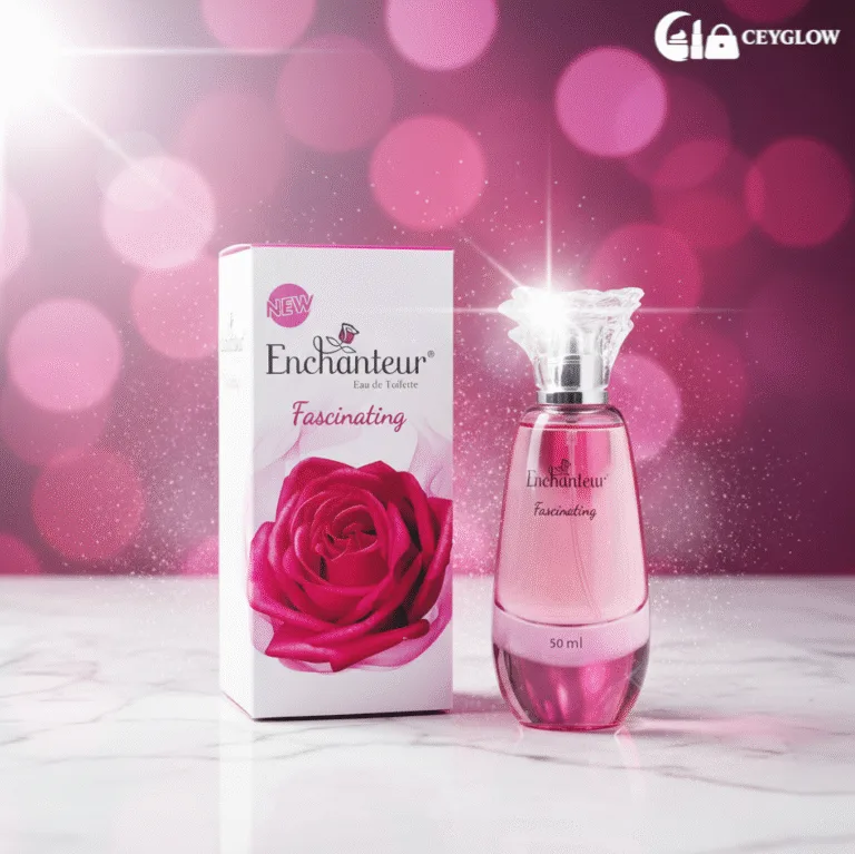 Enchanteur Fascinating Eau De Toilette 50ml for women with a captivating, long-lasting scent of red fruits and white musk, available at Ceyglow Sri Lanka.