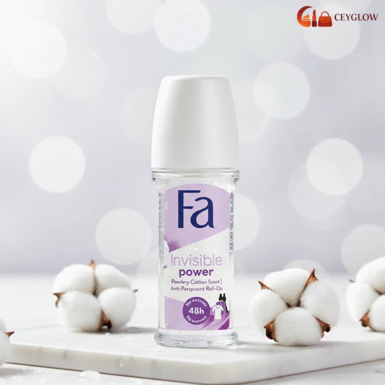 Fa Invisible Power Anti-Perspirant Roll-On 50ml with Powdery Cotton scent and anti-stain formula available at Ceyglow Sri Lanka.