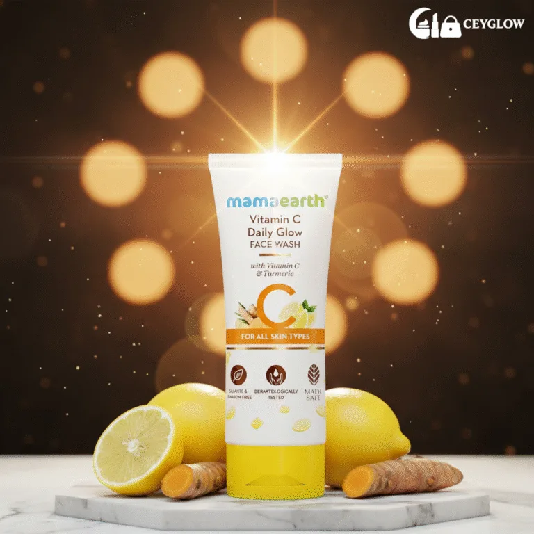 Mamaearth Vitamin C Daily Glow Face Wash 100ml with Vitamin C and Turmeric for skin brightening and collagen boosting, suitable for all skin types, available at Ceyglow Sri Lanka.