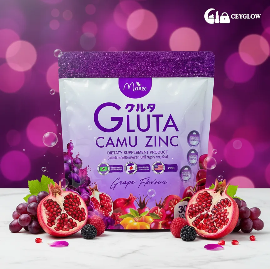 manee-gluta-camu-zinc-supplement-30-sachets-grape-ceyglow-sri-lanka Manee Gluta Camu Zinc Dietary Supplement 30 sachets in Grape Flavour with Glutathione, Camu-Camu, and Zinc available at Ceyglow Sri Lanka.