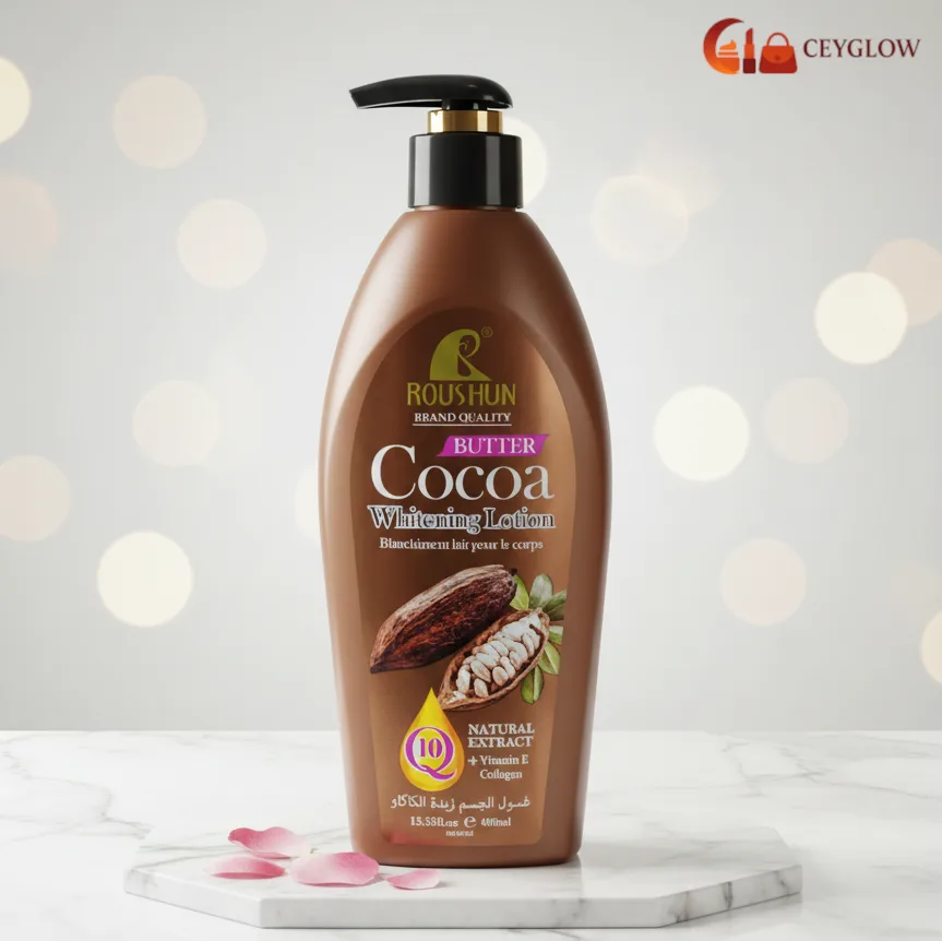 roushun-cocoa-butter-whitening-lotion-400ml-vitamin-e-collagen-ceyglow-sri-lanka Roushun Butter Cocoa Whitening Lotion 400ml with Cocoa Butter, Vitamin E, and Collagen available at Ceyglow Sri Lanka.