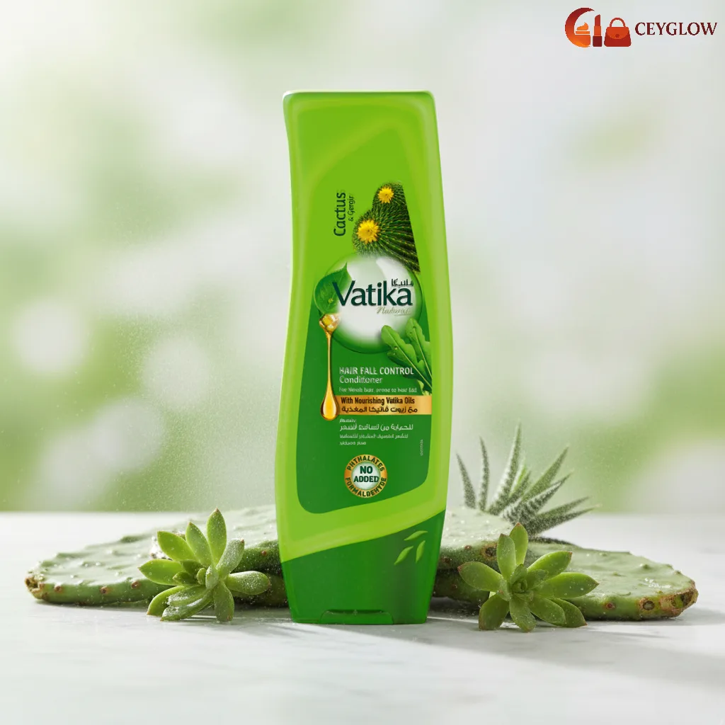 vatika-naturals-hair-fall-control-conditioner-400ml-cactus-gergir-ceyglow-sri-lanka Vatika Naturals Hair Fall Control Conditioner 400ml with Cactus and Ghergir for reducing breakage and strengthening weak hair available at Ceyglow Sri Lanka.
