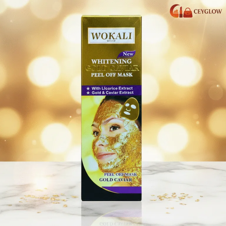 Wokali Whitening Gold Caviar Peel Off Mask box with gold and caviar extracts available at Ceyglow Sri Lanka.