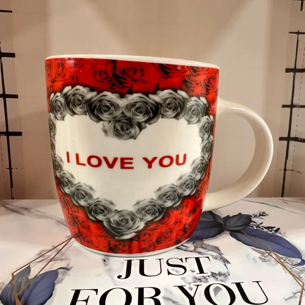 I Love You mug with rose heart design