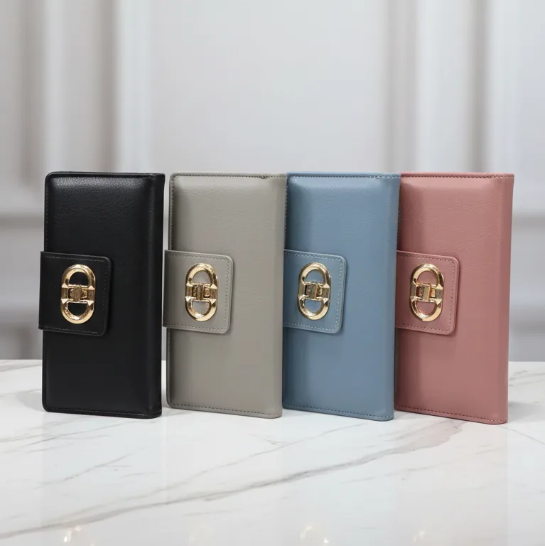 Women’s long wallet with secure lock closure