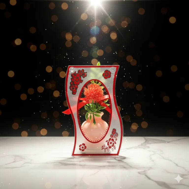 Decorative curved glass flower vase showpiece with artificial flower