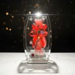 Decorative glass flower vase showpiece with artificial flowers