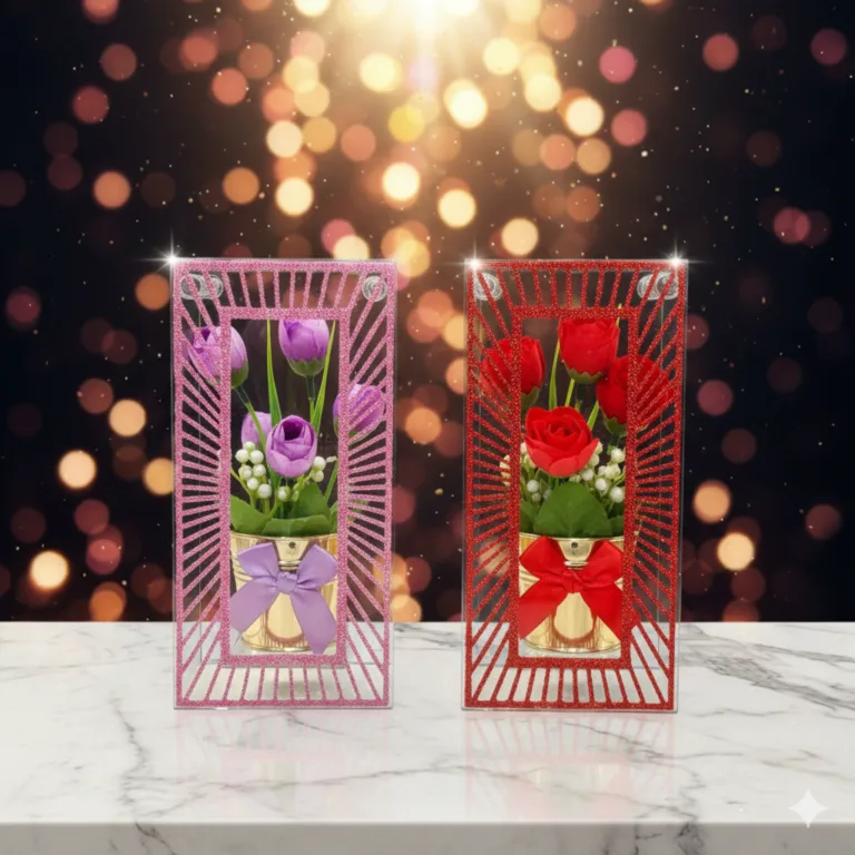 Decorative mirror flower showpiece with artificial roses for Valentine’s Day gift decor