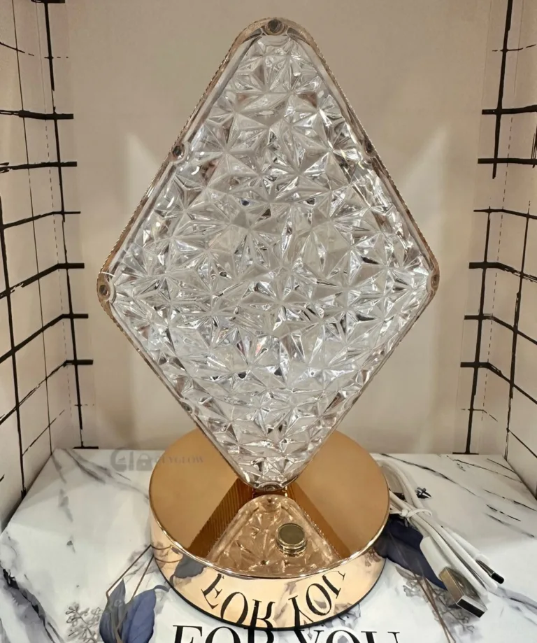 Diamond crystal LED table lamp with modern geometric design