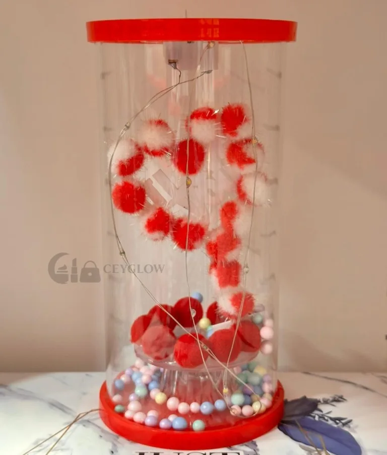 Transparent bottle with red heart design and LED Heart Bottle Valentine Gift