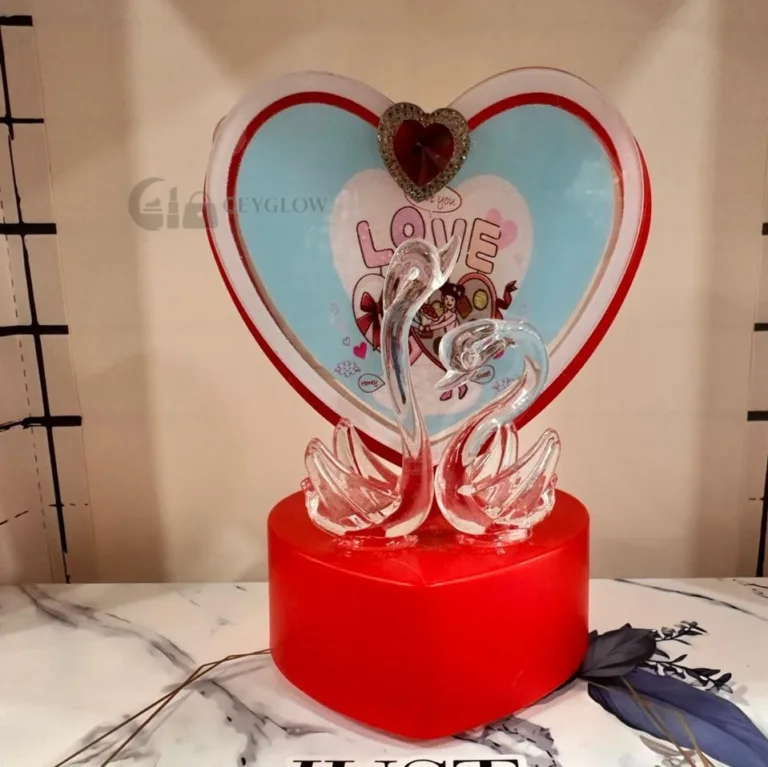 Heart-shaped LED Heart love showpiece with swan couple design