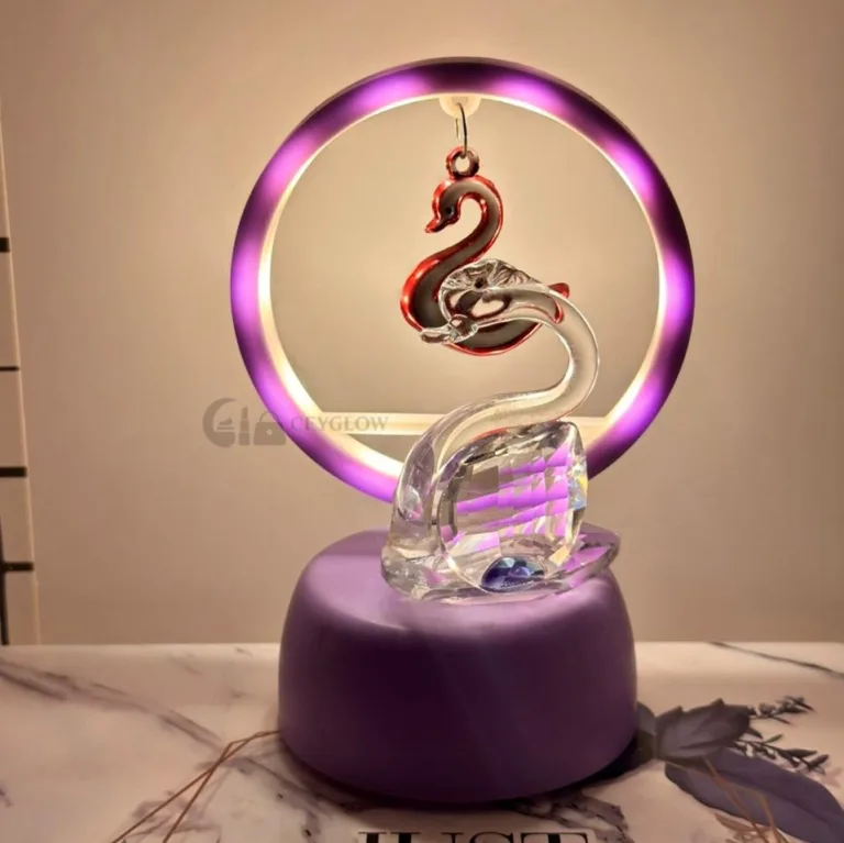 LED Swan Love Showpiece featuring a glowing ring light and crystal swan design