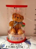 Teddy bear inside transparent bottle with LED lights - brown