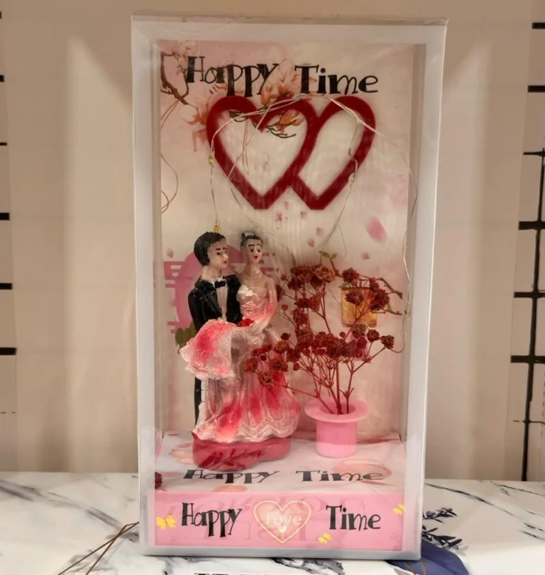 Valentine's Day Gift for Wife LED shadow box with bride and groom figurine.
