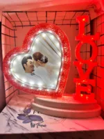 Valentine's Day Photo Frame with red LED LOVE letters and illuminated heart.