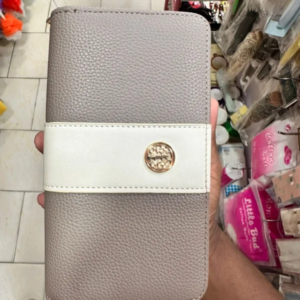 women’s long zip wallet grey color